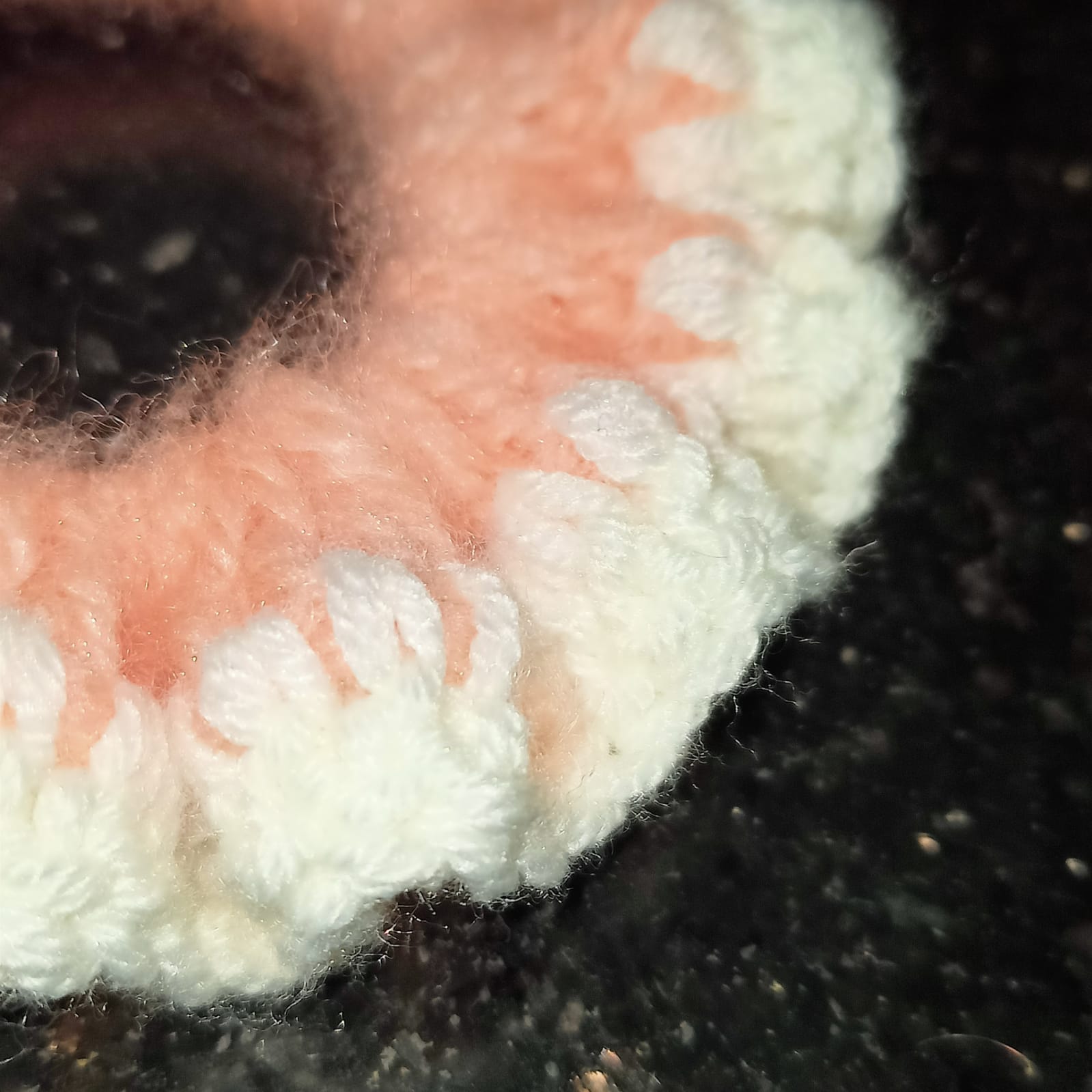 Peach and white ruffled scrunchie