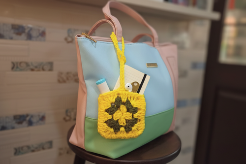 Granny Square Pouch Charm - Clean Single Cord