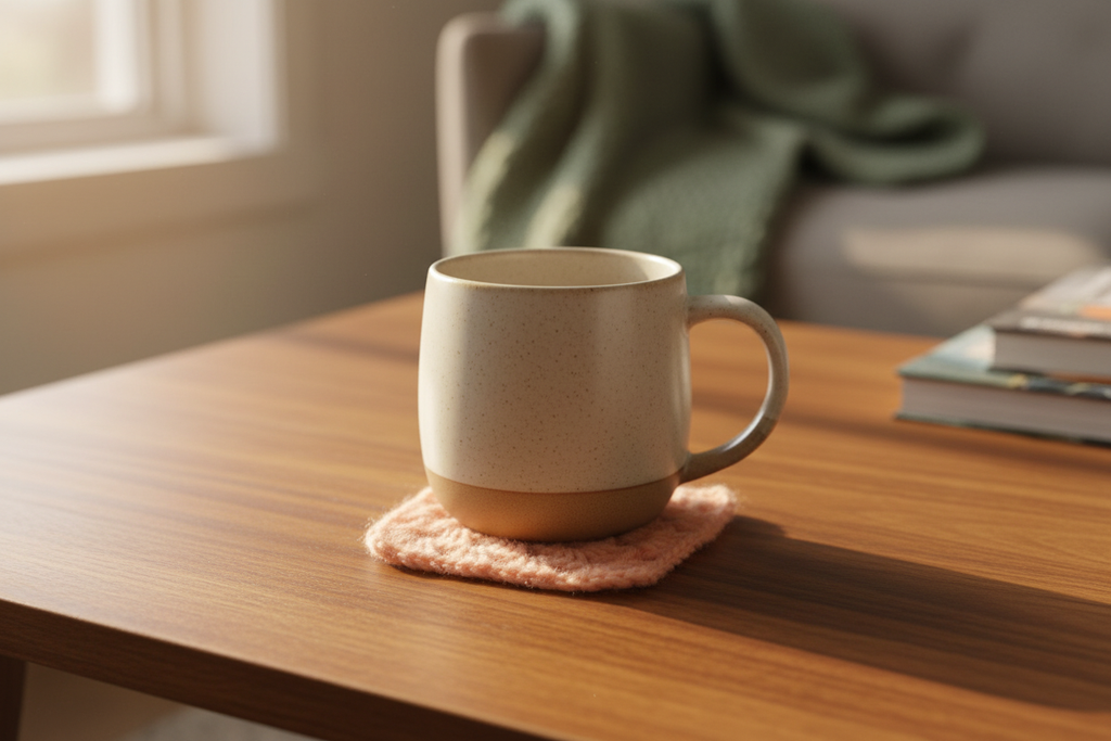 Peach Granny Square Coaster Lifestyle Shot