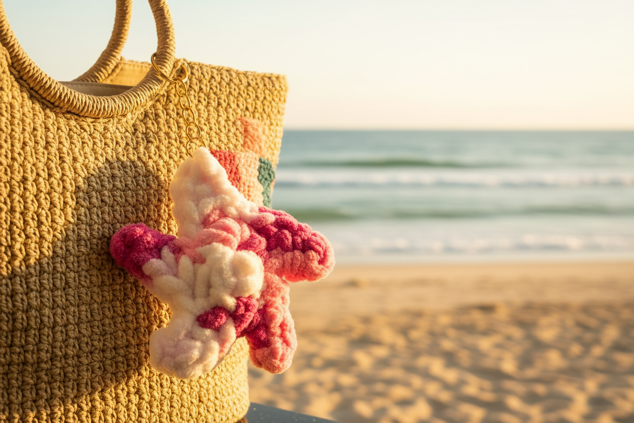 Pink and White Twirling Starfish Keychain Lifestyle Shot